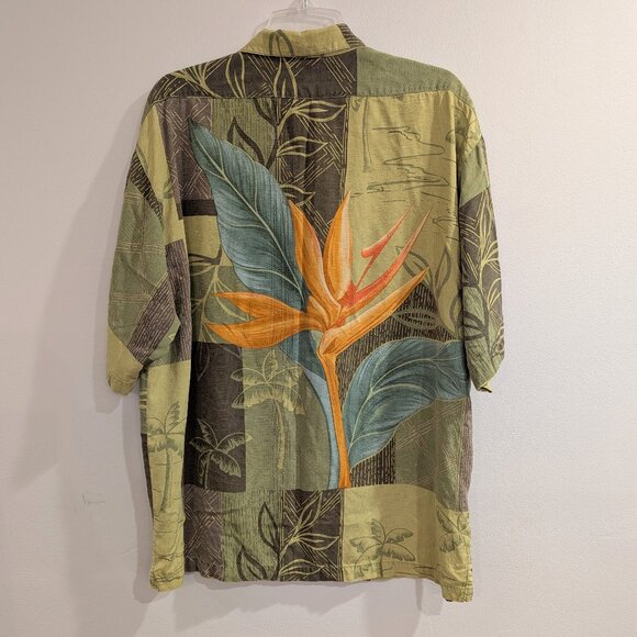 TOMMY BAHAMA 100% Silk Bird of Paradise Shirt L Button Down Short-Sleeve Green - Picture 10 of 11